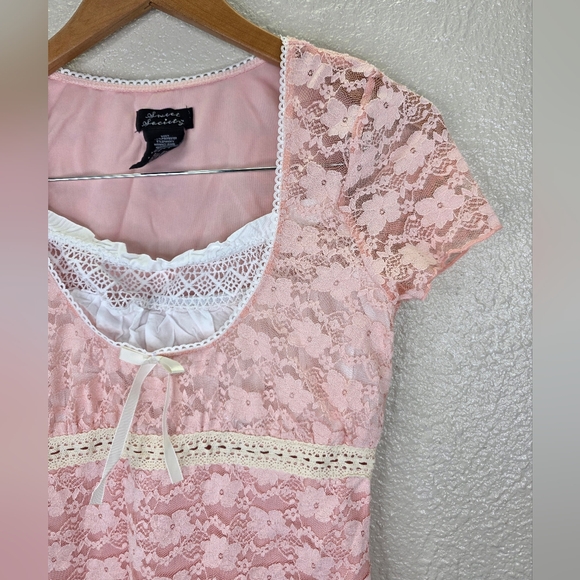Sweet Society Pastel Pink Lace Coquette  Babydoll Short Top Juniors Size Small - Picture 5 of 15